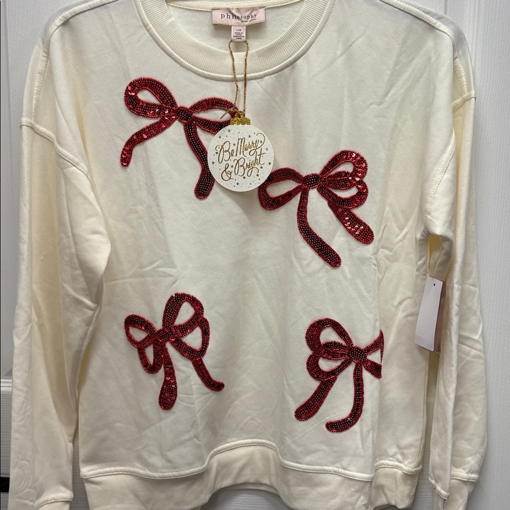 Philosophy red  Long Sleeve Top with sequin BOWS size Xtra small